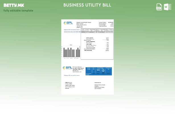 Модерен стил Шаблон за деловна сметка за комунални услуги на Бахамската енергија